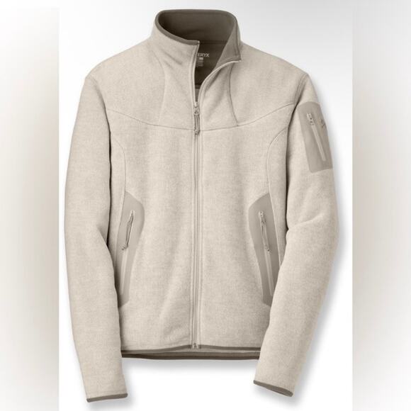 Arcteryx Womens Sz M Covert Cardigan Polartec Full Zip Fleece Jacket Cream Worn - Picture 1 of 16